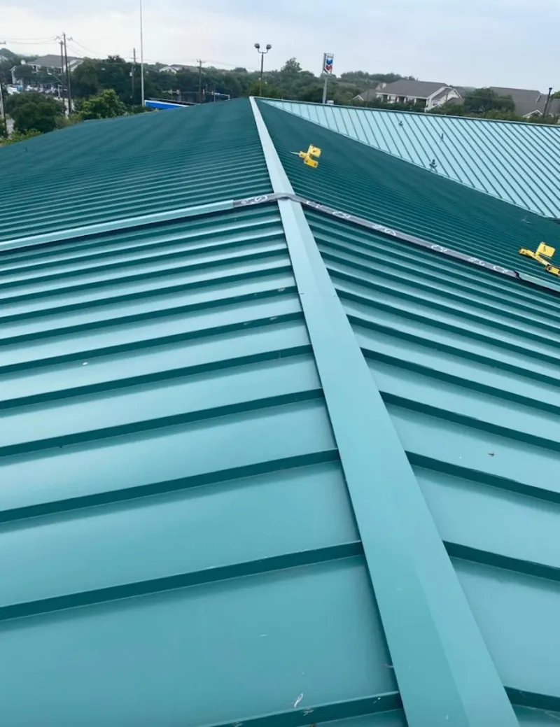 Green commercial metal roof ridge and valley for Metal Roof Repair in Pine Bluff